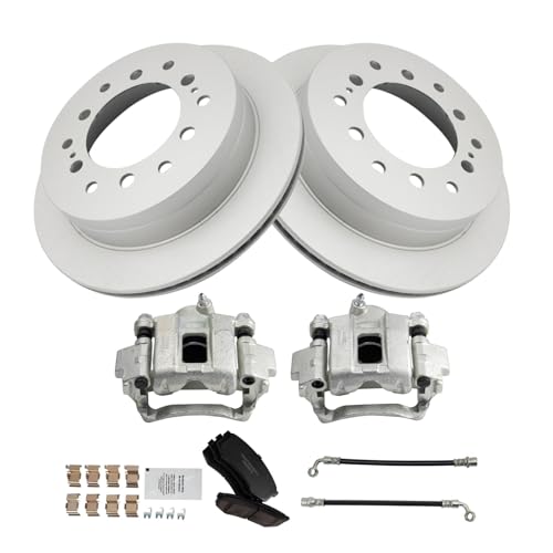 Image of TRQ Rear Brake Pad and Rotor Set Ceramic G Coated Rotors Calipers Compatible with 2003-2009 Lexus GX470