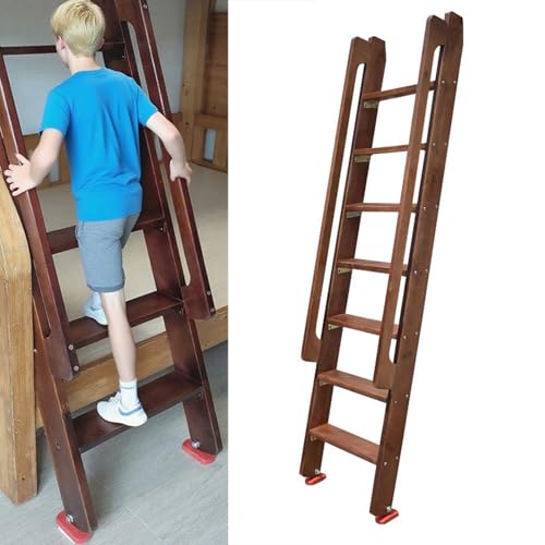 Escalera Escamoteable Escaleras de Litera Marrones de Madera Maciza, Escalera para Cama Doble Interior con Asa, Escalera para Subir Al Altillo(5 Steps L-4.9ft/1.5m)