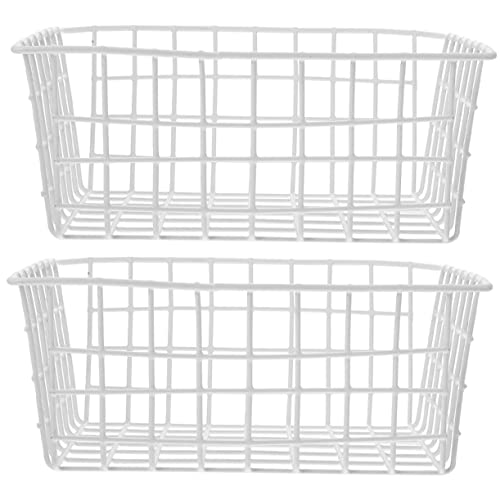 ROMISBABA 2 piezas Cestas de Alambre para Congelador Organizador Metálico para Refrigerador Cesta Blanca Almacenamiento Ordenado Frutas Verduras Despensa