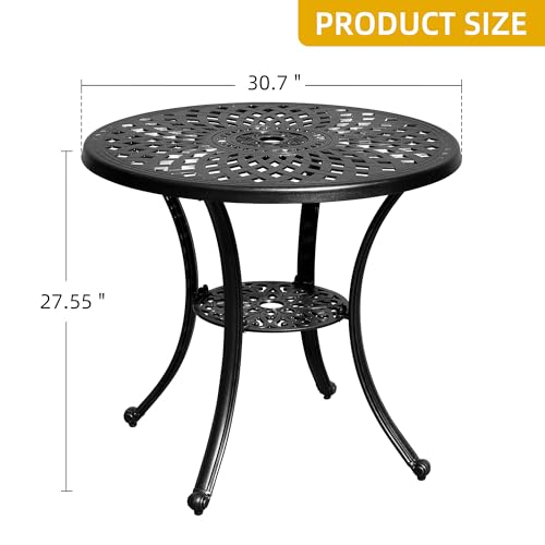 DWVO-30-Inches-Round-Patio-Dining-Table-with-Umbrella-Hole-Antique-Cast-Aluminum-Outdoor-Bistro-Table-Outdoor-Side-Table-for-Backyard-Garden-Patio-Porch-Black DWVO 30 Inches Round Patio Dining Table with Umbrella Hole Antique Cast Aluminum Outdoor Bistro Table Outdoor Side Table for Backyard Garden Patio Porch Black