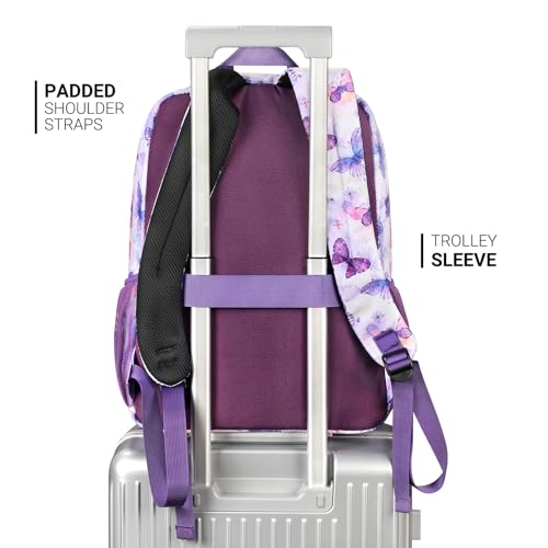 Image of ZORFIN 26L Backpack for College, and Travel: Water Resistant Bookbag - Butterfly Purple