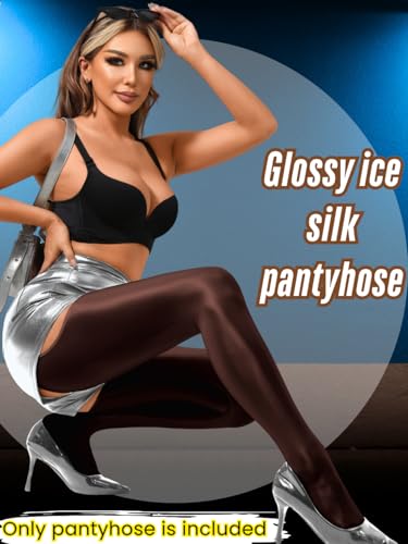 Image of ChiaoLezhee Sexy Shiny Tights, Sheer High-Waisted, Suspender Pantyhose For Women Rave Party Outfits Leggings Pants Exotic
