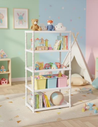 Image of FLIPZON Multipurpose 5-Shelf Plastic Storage Organizer for Clothes, Toys | Portable & Lightweight (White, 5-Tier)