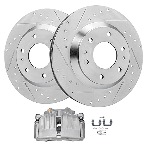 Image of Detroit Axle - Front Brake Kit for Chevrolet Trailblazer Buick Rainier GMC Envoy Isuzu Ascender Bravada, Drilled & Slotted Disc Brake Rotors Left Brake Caliper Replacement : 12.01'' inch Rotor