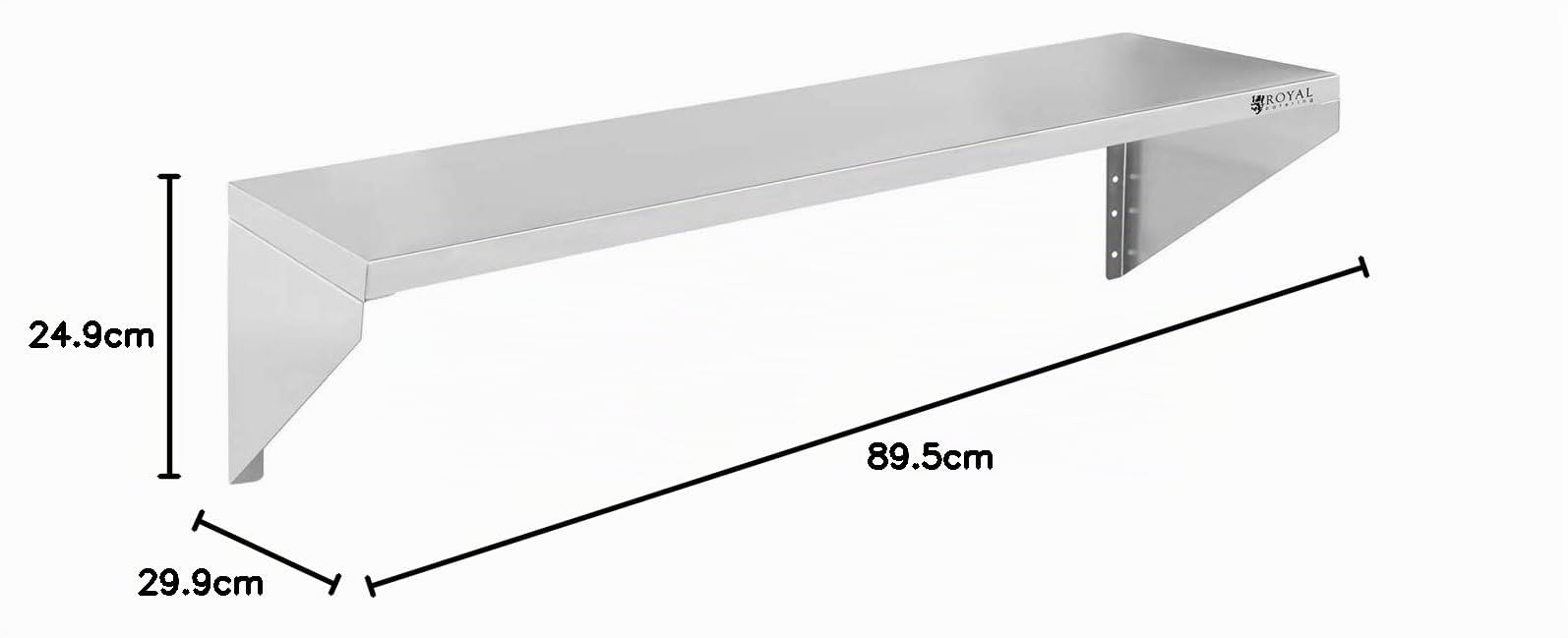 Royal Catering - Wandregal Wandbord (1 Fläche, 90 cm lang, 30 cm tief, Edelstahl + Befestigungsmaterial) Silber