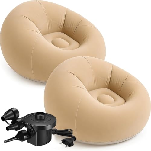 Lot de 2 Fauteuils Gonflables, Chaises Pouf Gonflables, Fauteuils Paresseux Gonflables pour Camping, Salon, Chambre, Salle de Lecture, Marron