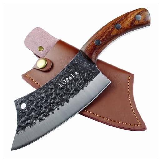 KOPALA Kitchen Knife Cleaver/Boning Knives Forged Multipurpose Grilling Knife Carbon Steel with Leather Sheath
