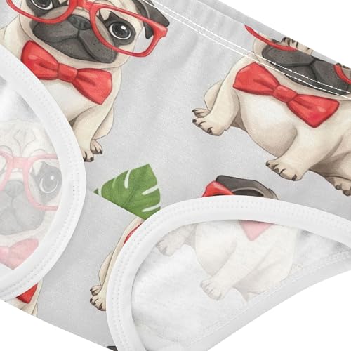 Adorable Pug Dogs Red Ties Little Girl Panties Toddler Underwear Floral Cotton Designer Briefs Kids Undies 2t4