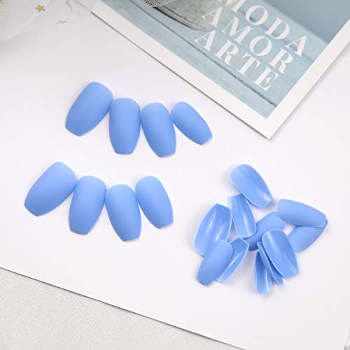 Belicey Press On Matte Nails Blue Coffin Nail Medium False Nails Full Cover Acrylic Nails Tips For Women Girls 24Pcs(Sky Blue) #TOP2