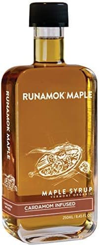 Runamok Cardamom Infused Maple Syrup - Authentic & Real Vermont Maple Syrup | Gluten Free & Natural Sweetener | Great for Cooking, Pancakes, Cocktails & Desserts | 8.45 Fl Oz (250mL)