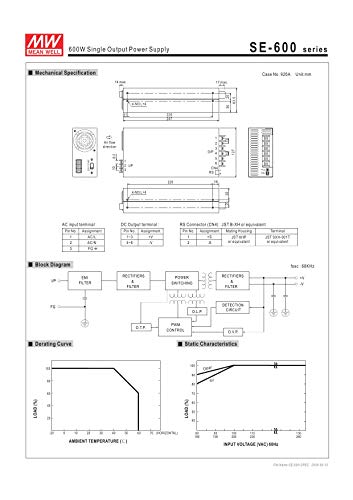 Fuente de alimentación Mean Well 600W 5V 100A miniatura 3
