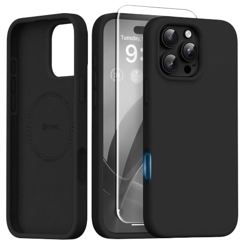 Coque iPhone 16 Pro Max MagSafe silicone noir résolvant les risques de casse GONEZ