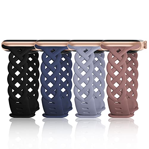 Image of Slim Silicone Bands Compatible with Apple Watch Band 40mm 38mm 41mm 44mm 45mm 46mm 49mm 42mm Women Floral Breathable Braided Lace Thin Sport Strap Replacement Wristbands iWatch SE Series 11 10 9 8 7 6 5 4 3 ultra 2
