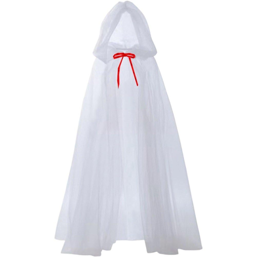Sslvya Long Tulle Hooded Cape Halloween Cosplay Elf Cloak for Halloween Witch Costume Ghost Bride Dress Up Costume