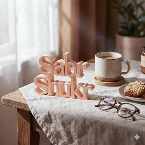Image of Nukkad Tale Peach Sabr Shukr Table Decor Showpiece | Inspirational Home Decoration | Desk & Shelf Accent Gift | 6.5 x 4.6 Inch