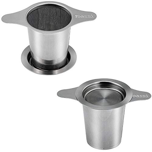 Yoassi 2 Pack 18/8 Stainless Steel Tea Infuser Mesh Strainer with Large Capacity & Perfect Size Double Handles for Hanging on Teapots, Mugs,Cups to steep Loose Leaf Tea and Coffee