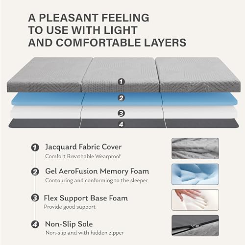 Image of MLILY Trifold Memory Foam Mattress, 6 inch Twin Foldable Mattress
