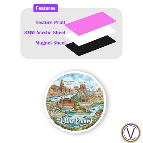 Image of Uttar Pradesh Textured Finish Acrylic Fridge Magnet -UV Texture Printed, Stylish Multicolor Magnet for Fridge, Wardrobe & Metal Surfaces, Pack of 1 (Uttar Pradesh 1)