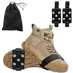 Crampones Nieve Hielo de 5 Dientes, Tacos de Hielo...: Púas de acero de alta resistencia: cada crampones antideslizantes tiene 5 púas de acero con un diseño especial de cinco dientes que proporciona una excelente tracción y un agarre sólido en una variedad de terrenos, reduciendo el riesgo de resbalones ...