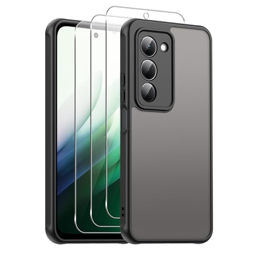 Xauvap Cover Opaca Compatibile con Xiaomi Redmi 15 4G / 5G EU Version con 3 Pezzi Vetro Temperato Pellicola Protettiva, Protezione Antiurto Custodia, Minimalista con Traslucido Caso (Nero)