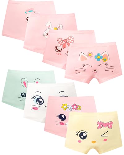 Domee Boxer Culotte Shorty sous-vêtements Coton Fille Lot de 8 Chat et Lapin 9-10 Ans (Taille du Fabricant 2XL)