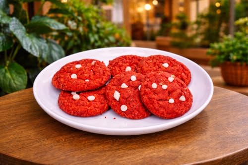 Image of MOM'S BAKERY Crunchy Red Velvet Cookies 200gm- Soft-Baked Sweat Gourmet Multigrain Cookies with Creamy Flavor | Eggless, No Maida, No Palm Oil, No Preservatives | Healthy & High Fiber Biscuits for Anytime Cravings for Tea-Time