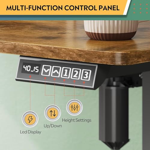Image of DEVAISE 48 Inch Electric Standing Desk with Shelf, 3 Adjustable Computer Desk for Home Office, with LED Touchscreen,Headphone Hook, 3 Memory Preset, with One-Piece Desktop, Rustic Brown