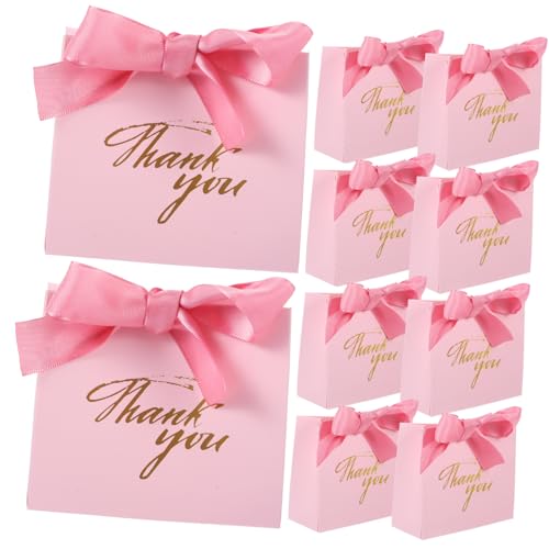 ELAYARD 10個粉色感謝袋 リボン付き小礼品袋 誕生日パーティー ベビーシャワー用 バッグ 軽量 持ち運び便利 シンプルでエレガントなデザイン