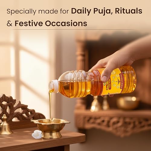 Image of Om Shanthi POOJA MADE PURE Cycle Pure Om Shanthi Puja Oil, Blend of 5 Puja Oils with Jasmine Fragrance for Daily Puja, Festivals - Pack of 1 /500ML Per Pack