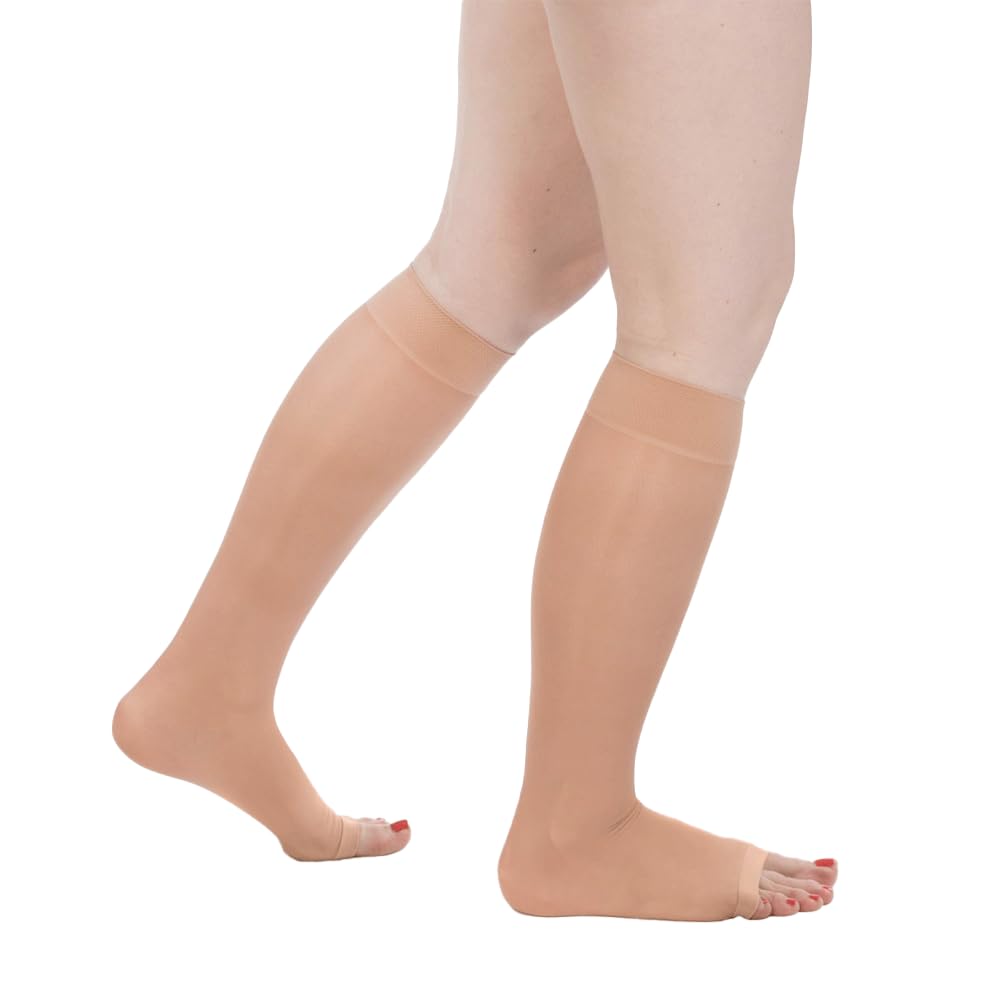 Actifi Womens Sheer 8-15 mmHg Compression Stockings, Open Toe, Knee High Support