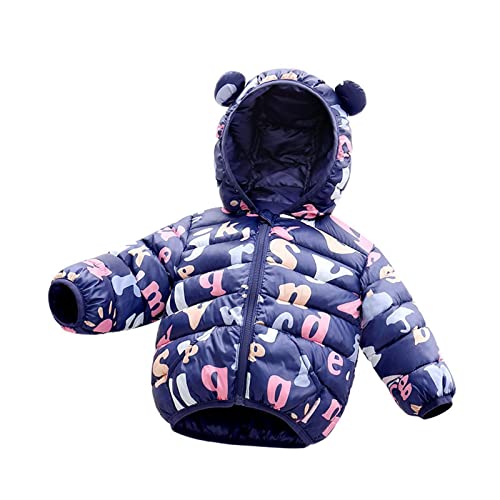 Toddler Kids Baby Boys Girls Cartoon Letter Bear Ears Coats Hooded Padded Outwear Winter Warm (Navy, 18-24 Months)