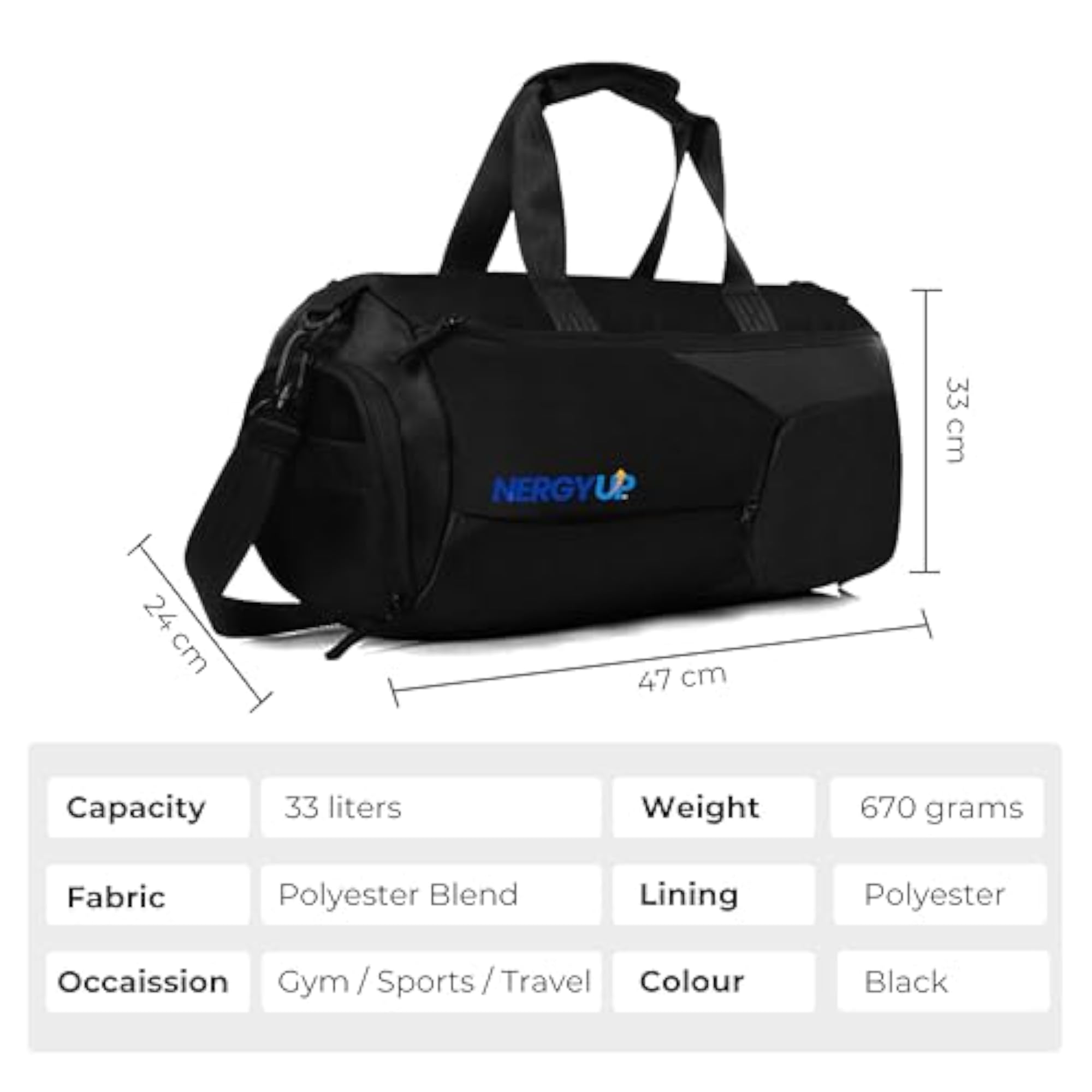 Lightweight Gym Bag with Shoe Compartment for Travel