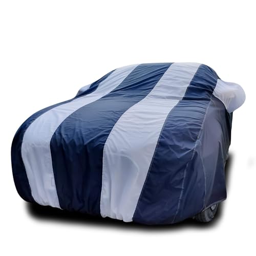 Image of PURPLEHEART Compatible with Chevrolet Cruze Car Cover Body with Mirror Pocket Triple Stitched Bottom Elastic Water Resistant UV Protection & Dustproof Car Cover-Blue & White