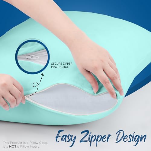 Image of Utopia Bedding Premium 100% Waterproof Pillow Protectors with Zipper King Size (Set of 4), Bed Bug and Dust Mite Proof Zippered Pillow Covers, Pillow Encasement Cases, Spa Blue