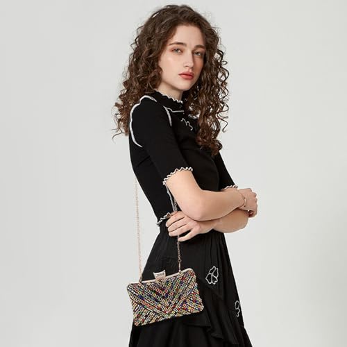 Image of RNIEGA Rhinestone Clutch Purse for Women Sparkly Evening Handbag Bridal Purse Crossbody Shoulder Bag with Detachable Chain