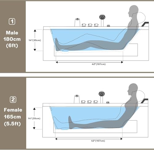 Image of Semi loaded Bathtub 5 x 2.6 Feet, with Diverter set Water filler System, Hydro Massage and Lighting System, Hot Tub, Spa tub, tub, bath, bath tub for adult 1 person