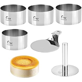 Dessert Rings and Food Rings Set Cake Rings with Lifter and Masher Stainless Steel 4 Rings Diameter 10 cm Height 5.5 cm