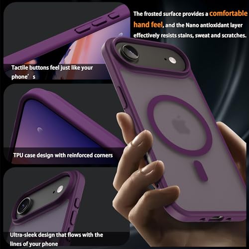 Image of Magnetic for iPhone 17 Air Phone Case, [Compatible with MagSafe], Screen Protector X1, [Military Grade Drop Protection],Matte Finish,Slim,Shockproof,Protective (Deep Purple, iPhone 17 AIR)