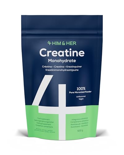 4 HIM & HER Creatina Monohidratada 99,9% Pura – Creatina Micronizada 200 Mesh – 500 g (147 tomas) – Sin Sabor, Vegana