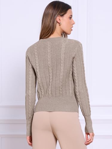 Allegra K Cable Knit Sweater for Women's Long Sleeve Tops Crew Neck Pullover Tops Casual Fall Outfits3