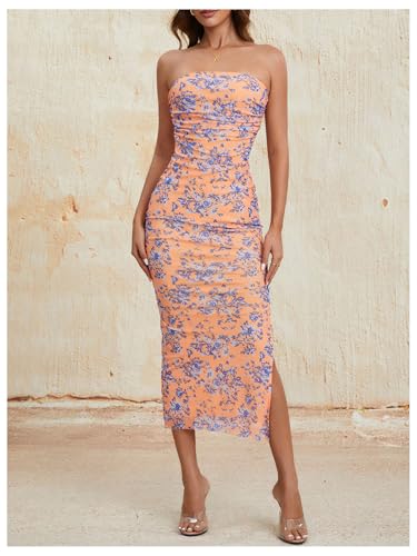 Image of Milumia Women's 2026 Summer Floral Bodycon Maxi Dress Strapless Tube Top Long Dresses Wedding Guest Party