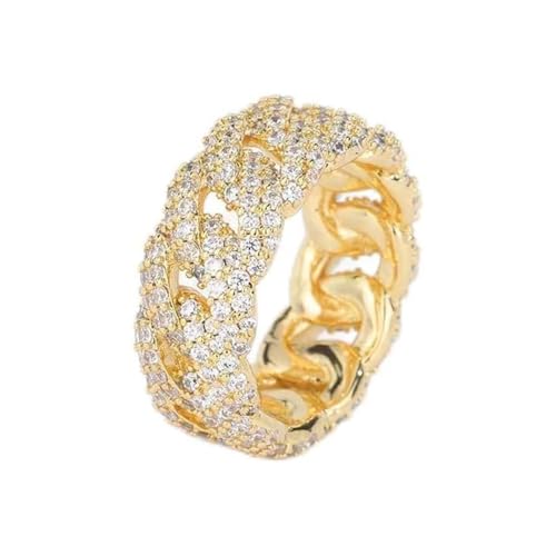 14K Gold 10mm Bubble Cuban Moissanite Ring, Fully Iced Out Design, Luxurious and Dazzling, Men's Bold Fashion Statement (Yellow, 7)