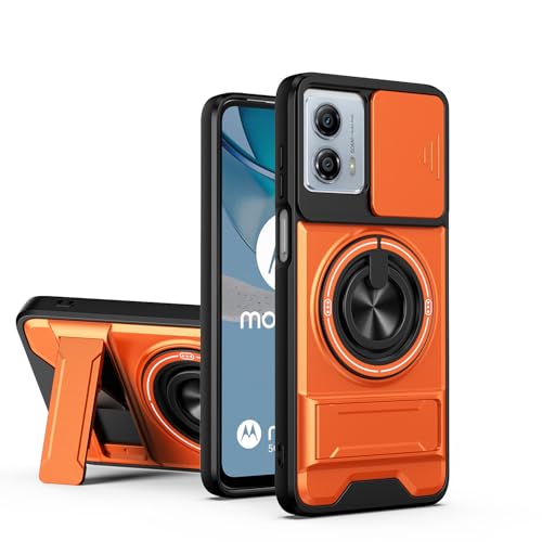 YSONCHAN Phone Case for Motorola Moto G53 5G/G13/G23 Shockproof Cover with Slide Camera Cover 360 Magnetic Rotating Ring Stand Anti-Fingerprint Case. Orange
