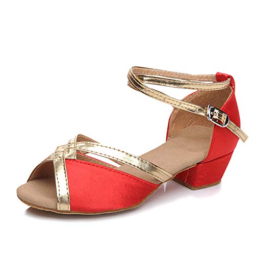LSHEL Chaussures de Danse Filles et Dames Peep Toe Talons Hauts Performance Practice Dancer Danse Latine Chaussures de Danse, Rouge, 23 EU Cover