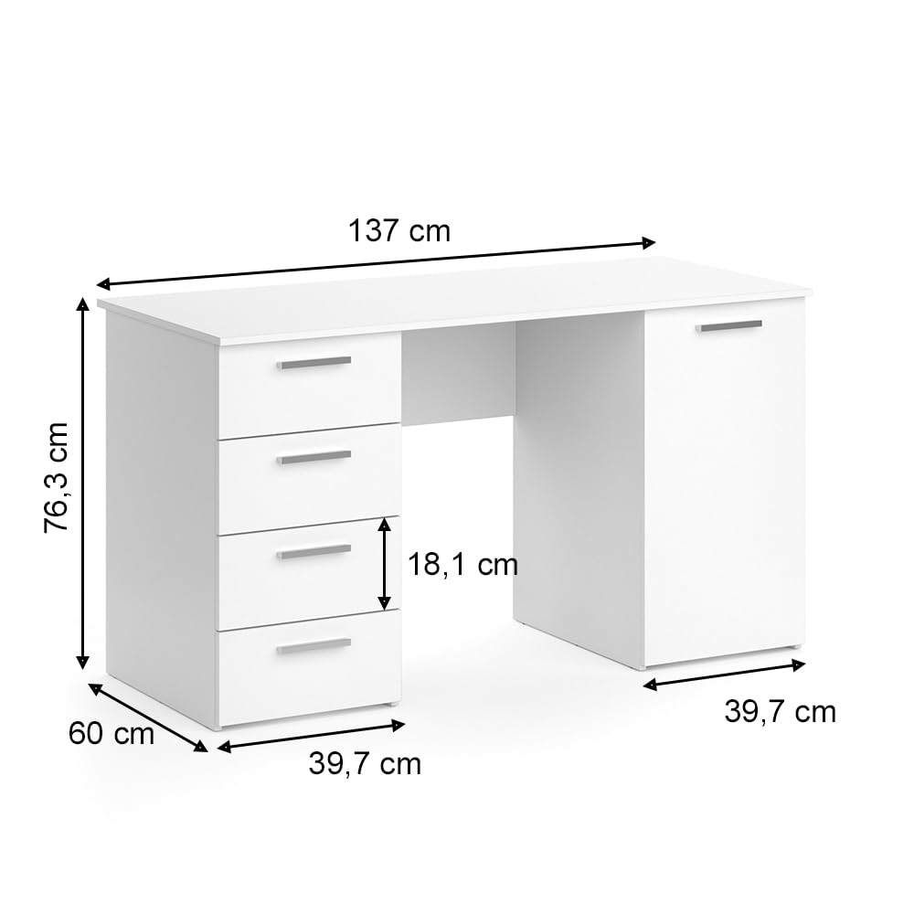 Vicco Scrivania Nico, Bianco, 137 x 60 cm | adatto come postazione di lavoro e combinabile con sistemi di scaffalature