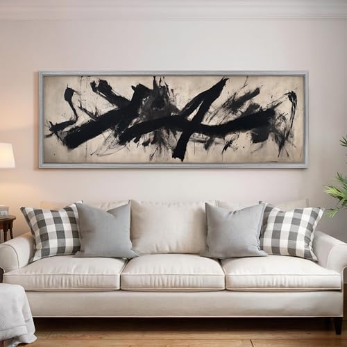 Peinture à l'encre noire expressionniste sur toile haut de gamme 60 x 180 cm