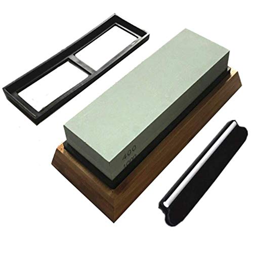 ISCBAFYX Whetstone Knife Sharpening Stone, Double Side Waterstone 400/1000 Grit,Whetstone Set with Non Slip Bamboo Base and Angle Guide for Kitchen knives,Scissors,Carving and Gardening Tools