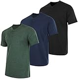 Real Essentials 3 Pack: Men's Cotton Short & Long Sleeve Henley T-Shirt Performance Activewear (Available in Big & Tall)-Set 4,L