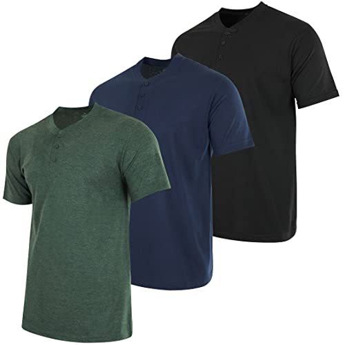Image of Real Essentials 3 Pack: Mens Casual Long & Short Sleeve Cotton Henley Lightweight Button T-Shirt, Long Sleeve - Set