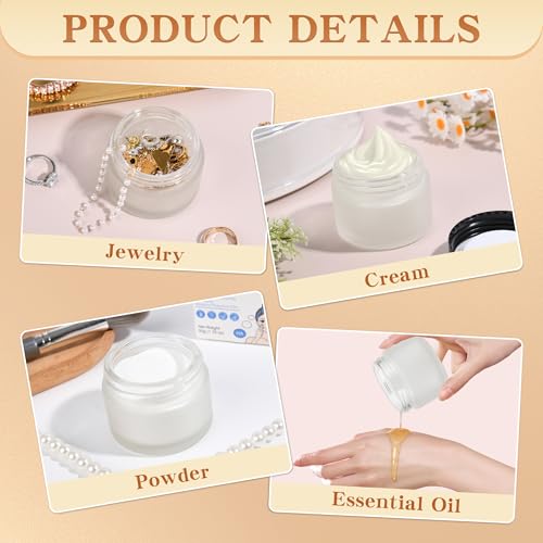 Glass Jars with Lids,Eco-Friendly Cosmetic Containers with Airtight Black Lids & Liners, Multi-Color Options for Cream, Lotion, Body Butter, DIY Skincare Travel Jars (Clear Frosted, 2oz)4